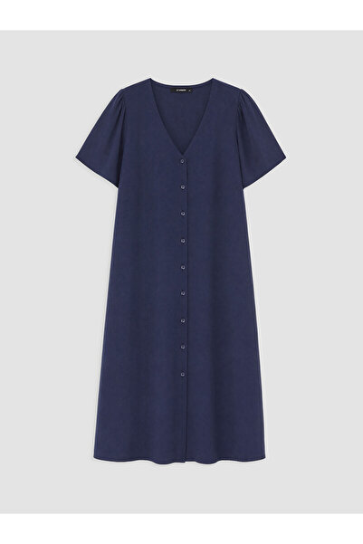 LC Waikiki Original Large Size V-Neck Buttoned Dress