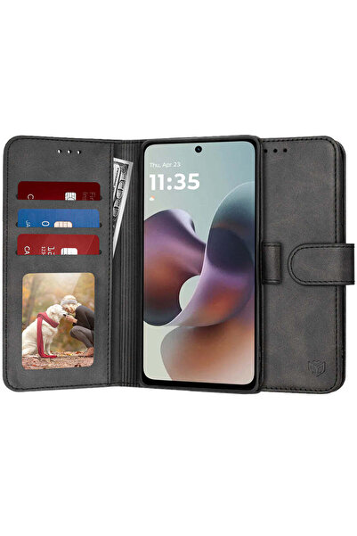 Techsuit Husă pentru Motorola Moto G56, tip agendă, negru - negru
