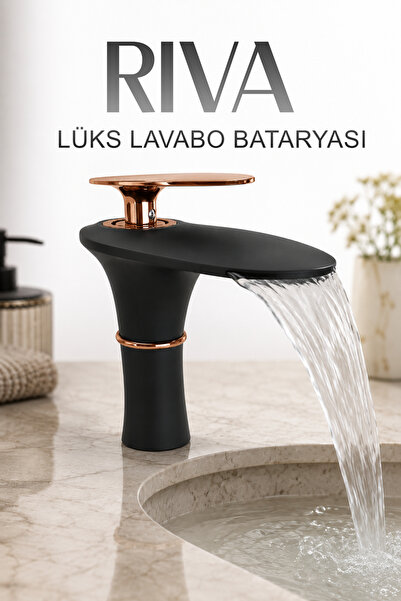 Badem10 Dellora RİVA Kısa Lavabo Bataryası Mat Siyah & Rose Gold Lüks Tasarım...