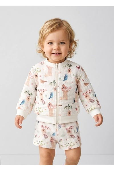 Ozmoz By Mukadder Özden Organic Bird Patterned Zippered Spring Baby Girl Spor...
