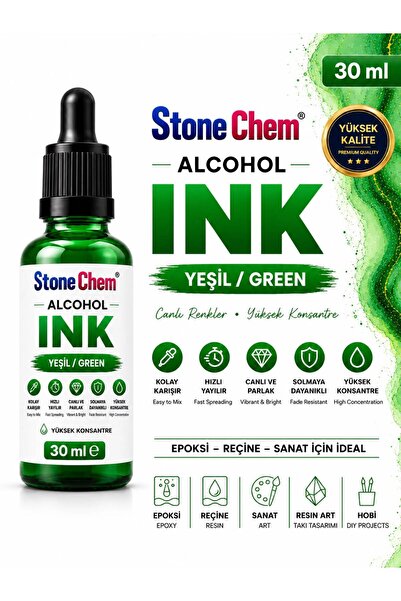 stonechem Alcohol Ink Yeşil 30 ml – Epoksi Reçine, Resin Art ve Alkol Mürekke...