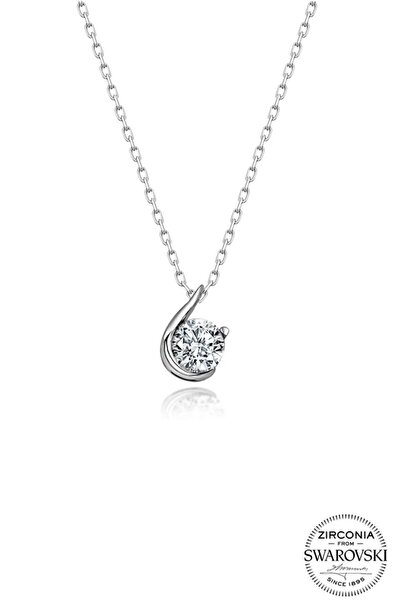 Söğütlü Silver 925 Ayar Gümüş Işıltılı Sarmal Svvarowki Tektaş Kolye SGTL1345...