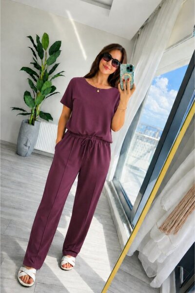 Şeker Portakalım Women's Short Sleeve Crew Neck Viscose Two-Thread Blouse and...