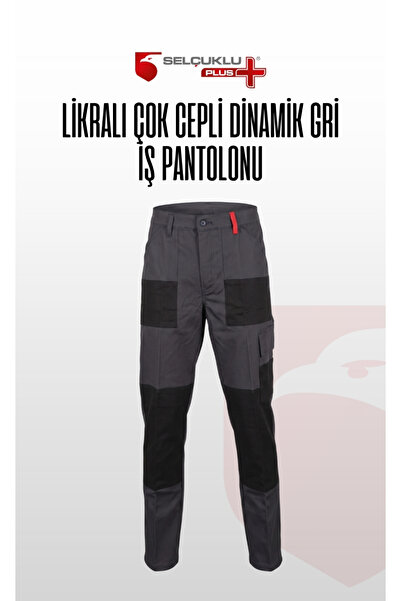 Selçuklu Plus Lycra Multi-Pocket Dynamic Black and Gray Work Pants Durable Fl...