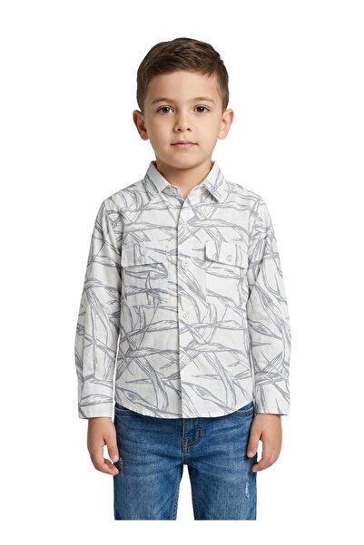 Babyqlo Boys Grey Leaf Printed Casual Shirt