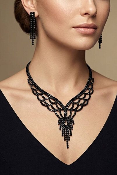 PETEK AKSESUAR Zircon Stone Evening Dress Necklace Earring Set