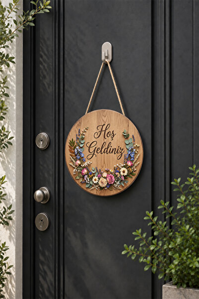 Lucena Wooden Door Ornament Welcome Written Floral Mdf Wall Decor Round Door ...