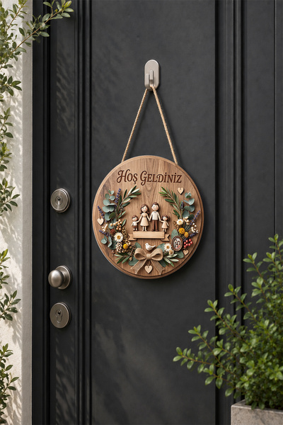 Lucena Wooden Mdf Door Ornament with Welcome Written, Family Themed Wreath, H...
