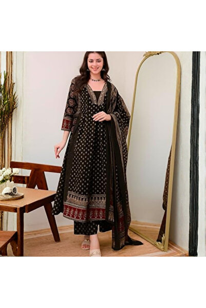MYSMAR Black Cotton Blend Anarkali Kurta Bottom - ALV2117 | Black-Size:L-40-I...