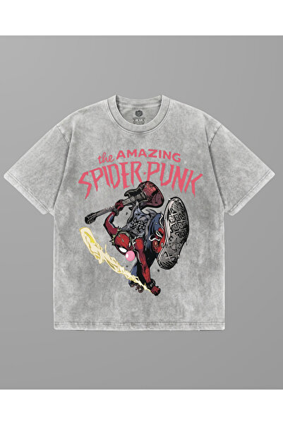 Toum Tricou oversize vintage, lavabil, unisex, cu imprimeu Amazing Spider Punk