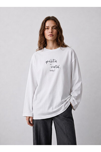 Grafftee Clothing تي شيرت أبيض كبير الحجم بأكمام طويلة مصنوع من القطن بنسبة 1...