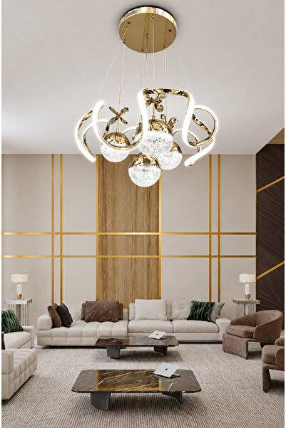 NORD LIGHT Gold 4 Toplu 3 Renk LED Salon Avizesi Modern Dekoratif Avize NL-1001