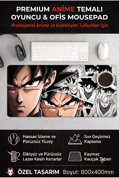 RUGELLA home Dragon Ball Super Goku Black Temalı Mouse Pad Büyük Boy Gaming O...