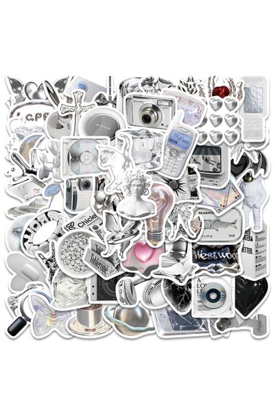 Choice12 TT063-66 PCS 50PCS Ins Style Apathy Black White Simple Decals Cute S...