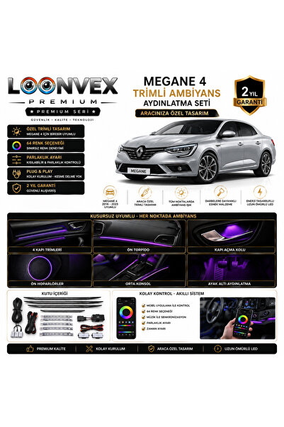 LOONVEX Megane 4 Trimli Ambiyans Aydınlatma Seti | 64 Renk | Mobil Uygulama K...