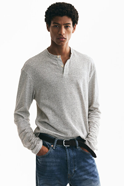 H&M Keten Karışımlı Henley Üst Relaxed Fit