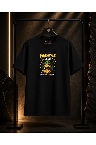 GOB Collection تي شيرت للجنسين من Pineapple Club Ananas مطبوع 100% قطن بياقة ...