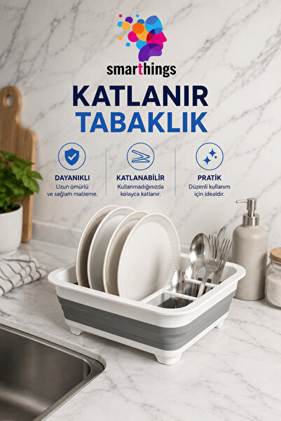 smarthings Katlanabilir Silikon Bulaşıklık Tabaklık Çatal Kaşıklıklı Bulaşık ...