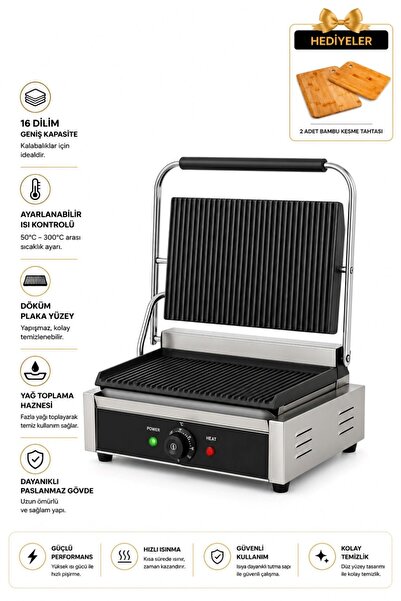 vosco 16 Dilim Profesyonel Tost Makinesi 2200W Sanayi Tipi Tost, Hamburger, S...