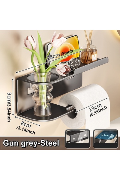 Choice4 Gun grey-Steel Self Adhesive Toilet Paper Holder with Phone Shelf Sta...