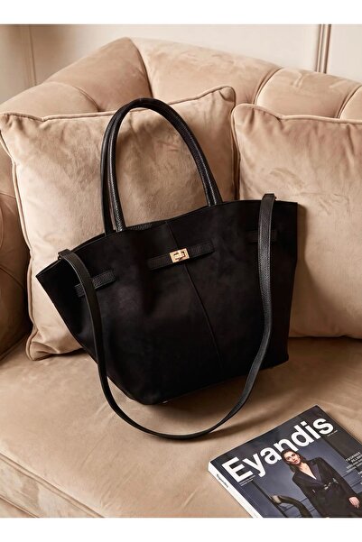 eyandis Women's Suede Textured Lock Detailed Shoulder and Crossbody Bag with ...