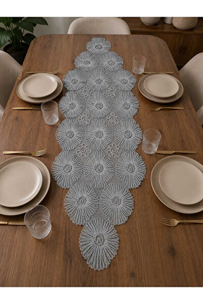 Lena Maison Dilek Gray Lace Runner/Table-Console Cover