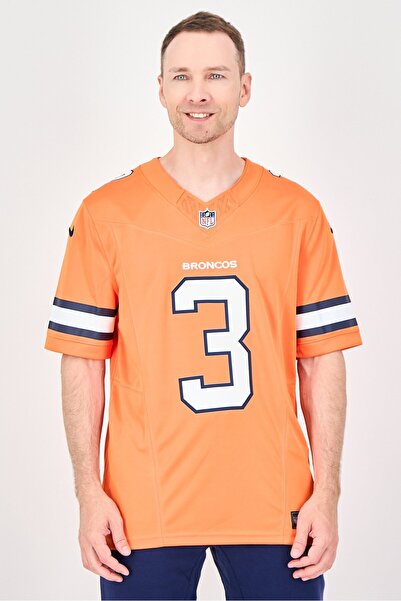 Nike x NFL Men Dri-Fit Short Sleeve Broncos R-Wilson Football Jersey, Orange