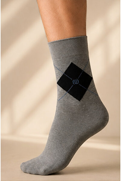 Mısırlı Organic Cotton Diamond Patterned Men's Socks Gray