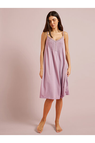 Styli Pink Placket Pintuck Lace V Neck Detail Slip Dress