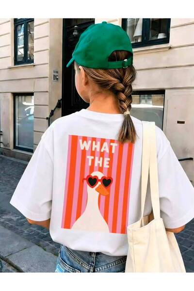 MORNİNG KİDS Girl's Front and Back What the Duck Printed White T-Shirt