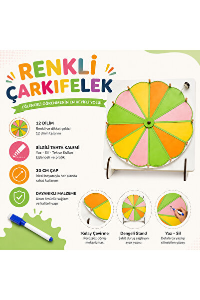 eryatex Ahşap Yaz/Sil Etkinlik Çarkıfelek Oyunu 30 cm - Eğitici Çocuk ve Sını...