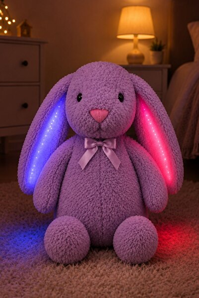 STORE24 LED Işıklı Papyonlu Uzun Kulak Bunny Peluş Tavşan 65 cm | Yumuşacık Uyku Arkadaşı