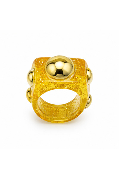 POSEİDONS JEWELLERY Şeffaf Sarı Reçine Gold Küre Detaylı Kadın Yüzük