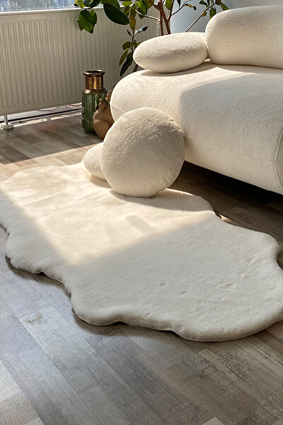 Ellya Home Rabbit Tavşan Tüyü Post Halı Peluş Ultra Yumuşak Puffy Krem Kaymaz...