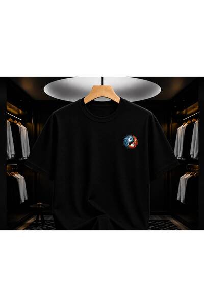 EYMORA Μαύρο μπλουζάκι Unisex με εμπριμέ σχέδιο Yin Yang Dragon – Ιαπωνική Μυ...