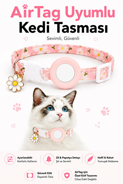 CONOCER AirTag Uyumlu Kedi Tasması Emniyet Tokalı Ayarlanabilir Çanlı Zilli P...