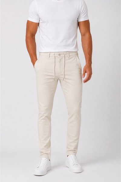 oraystore Pantaloni jogger slim fit bej pentru bărbați, cu șireturi în talie,...