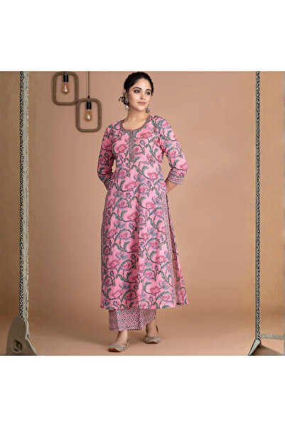 MYSMAR Mysamr Pink Viscose Cotton Kurta With Palazzo & Dupatta Set - VRN1016 ...