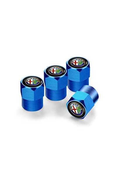GARDENAUTO غطاء صمام ألومنيوم بشعار ألفا روميو 4 قطع (أزرق)