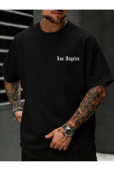dont quıt Ανδρικό μαύρο μπλουζάκι oversize Los Angeles Minimal