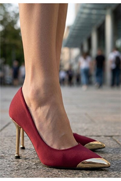 DMR Elegance Norji Burgundy Satin Stiletto Shoes