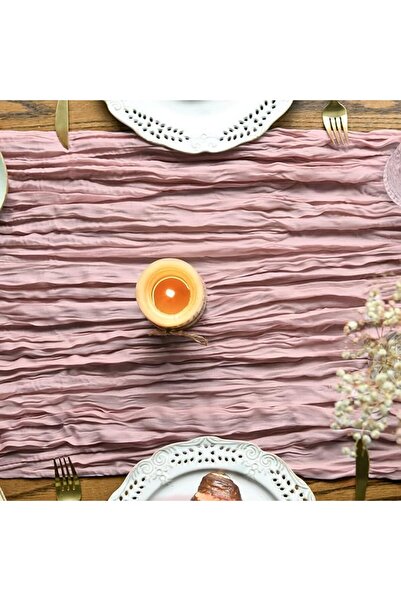 Artoid Mode Boho Blush Pink Gauze Wedding Cheesecloth Table Runner, 35x120 In...