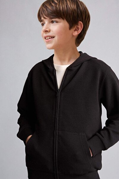 DeFacto Back to School Hooded Zippered Kangaroo Pocket Sweat Cardigan Boys H2...