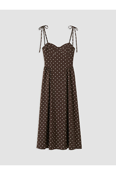 LC Waikiki Brown Heart Collar Polka Dot Strap Dress