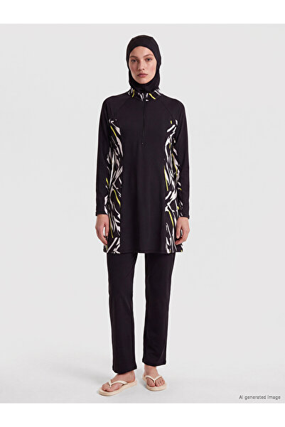 LC Waikiki Nevavm Women's Hijab Swimsuit with a High Neckline and Patterned D...