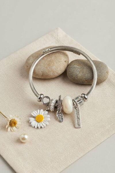 norsary White Daisy Charm Bracelet