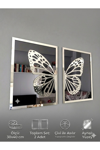 Ronson 30x40 cm Aynalı Pleksi Kelebek Kanadı Duvar Tablosu – Füme Aynalı Zemi...