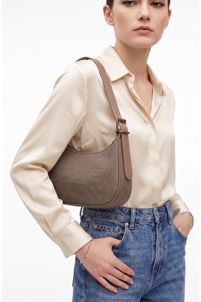 Luvenis Γυναικεία τσάντα ώμου Mink Color Minimal Baguette