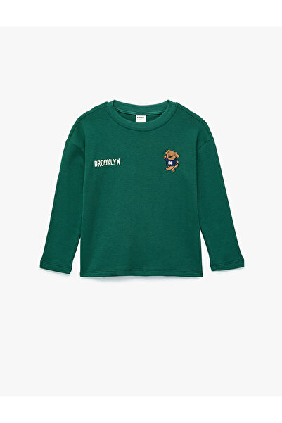 Koton Cotton Dog Embroidered Long Sleeve Crew Neck Oversize T-Shirt