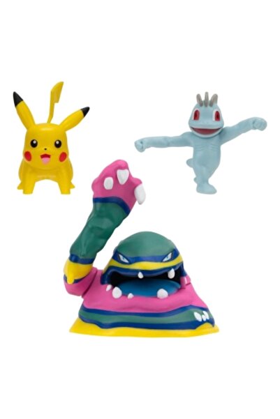 Jazwares Set de luptă Pokemon cu 3 figurine: Machop, Pikachu # 1, Alolan Muk ...